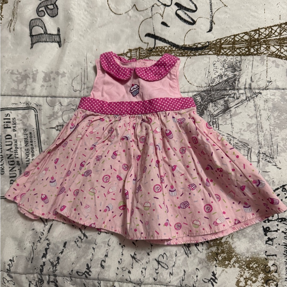 American Girl Pink Doll Dress with Polka Dots and Cupcake Print